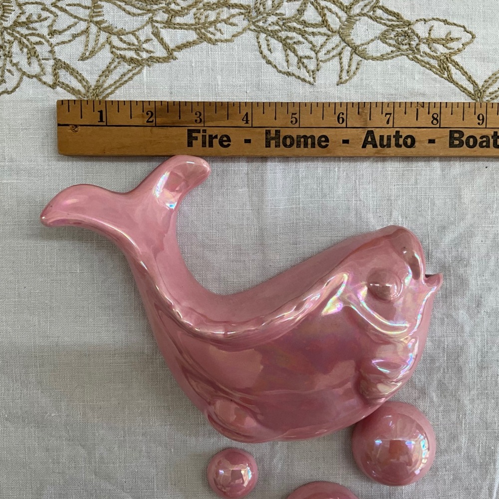 Vintage Pink Iridescent Ceramic Fish Wall Hanging Set 6pc Lusterware Bubbles MCM - Picture 9 of 9